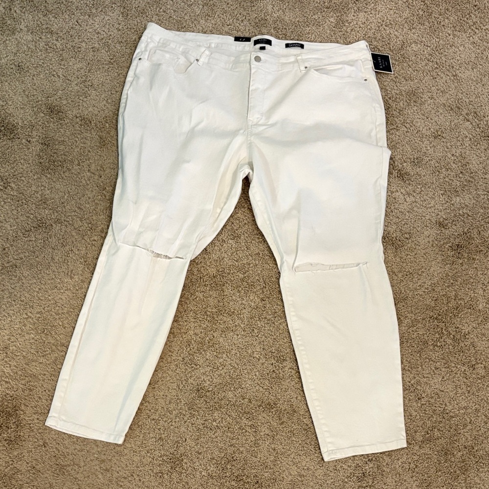 Kaari Blue White Skinny Jeans with Knee Detail